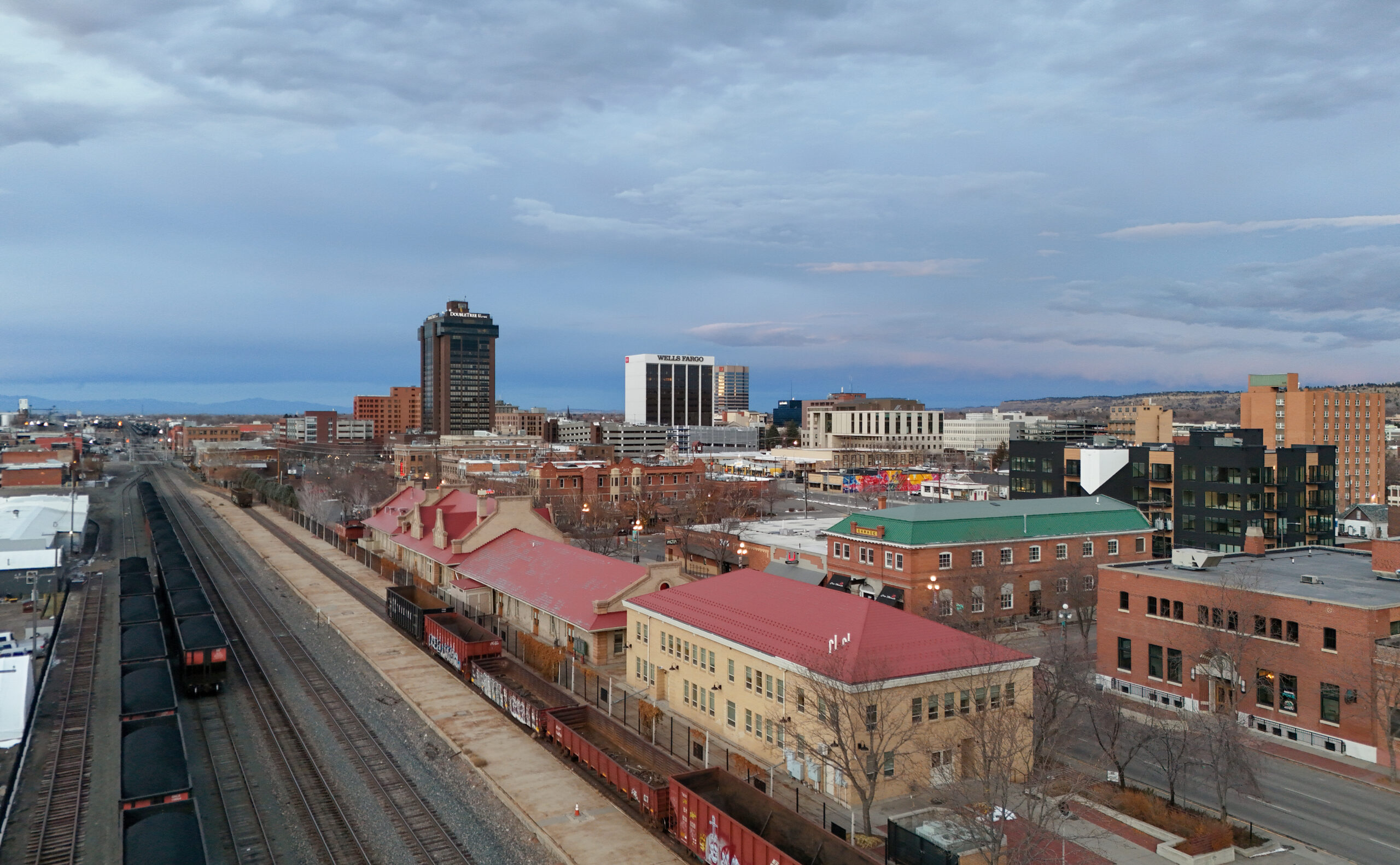 Downtown Billings, Montana skyline seen from the railyard